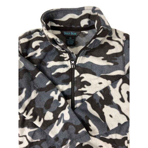 Kids Bold Blue Plush Zip-Up Camo Jacket Size 4 With Navy Blue & Gray Pattern - Picture 2 of 3